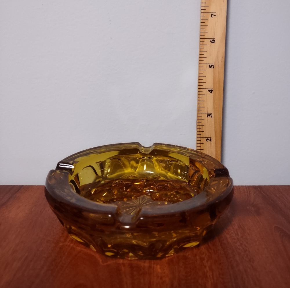 Vintage 70's Indiana Glass Amber Ashtray 6" MCM Mid Century Modern